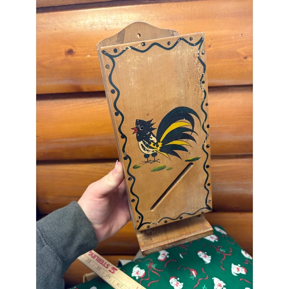 Vintage Woodpecker Woodware Match Holder Rooster Japan Folk Art Kitchen‎ Decor